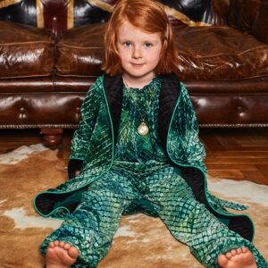 HEFNER UNISEX CHILDREN'S VELVET LOUNGE ROBE EMERALD GREEN